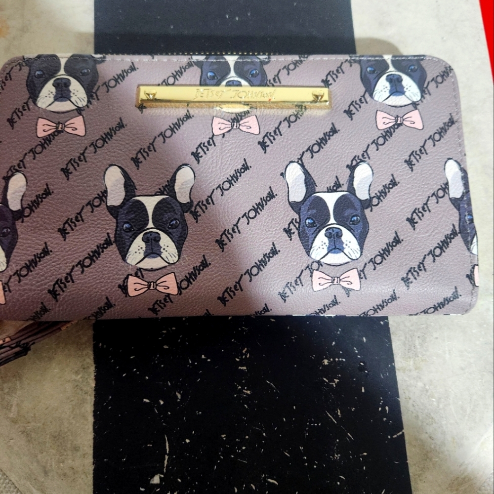 Betsey Johnson Dog Print Wallet - Black, Pink And Grey.